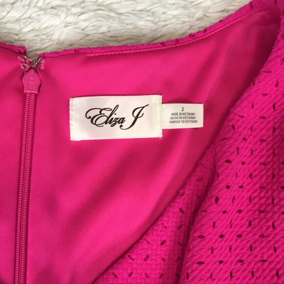 Eliza J Bright Pink Ruffle Fit & Flare Pleated Flowy Dress Barbiecore Cocktail - Picture 3 of 10